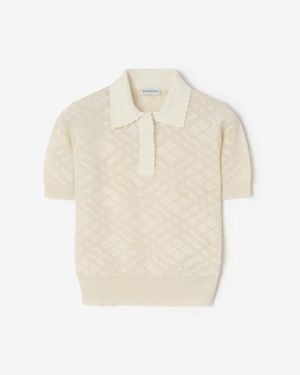 Burberry Check Wool Silk Polo Shirt - Natural