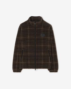 Burberry Check Wool Cashmere Blend Fleece Jacket - Black