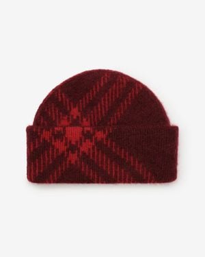 Burberry Check Mohair Wool Blend Beanie - Rot