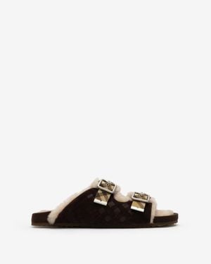 Burberry Check Shearling Urchin Sandals - Black