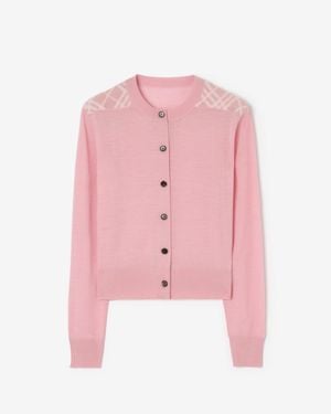 Burberry Check Panel Wool Silk Cardigan - Pink