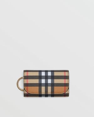 Burberry Schlüsseletui aus Vintage Check-Gewebe und Leder - Schwarz