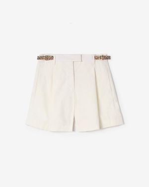 Burberry Check Trim Cotton Poplin Shorts - Natural