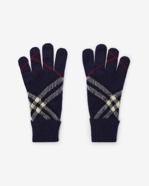 Burberry Check Cashmere Blend Gloves - Blue