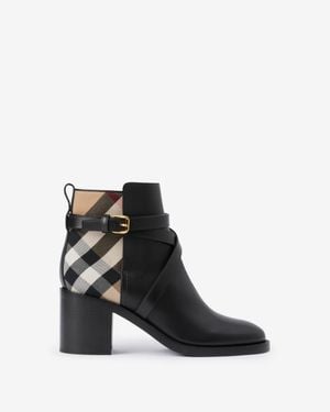 Burberry Pryle House Check & Leather Ankle Boots - Black