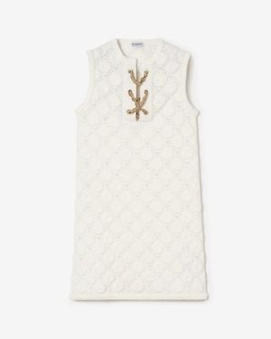 Burberry Crochet Cotton Blend Dress - White