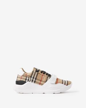 Burberry Check And Leather Sneakers - White