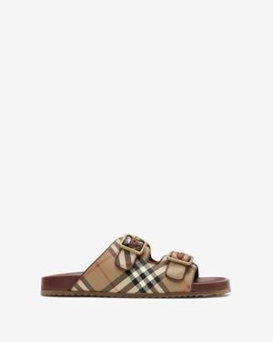 Burberry Check And Leather Urchin Sandals - Brown