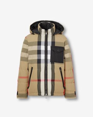 Burberry Check Reversible Hooded Down Jacket - Natural