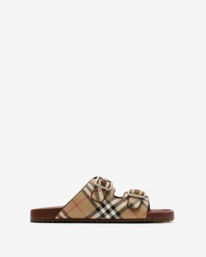 Burberry Check And Leather Urchin Sandals - Braun
