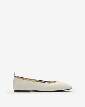 Burberry Check Trim Leather Robin Ballerinas - White