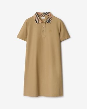 Burberry Check Collar Cotton Polo Shirt Dress - Natural