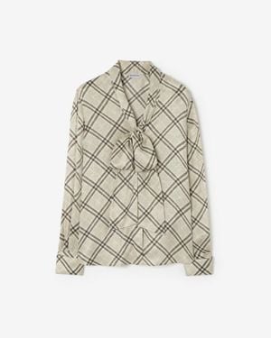 Burberry Check Silk Blend Scarf Blouse - Natural