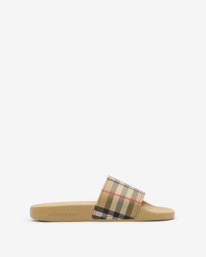 Burberry Childrens Check Slides - Natural