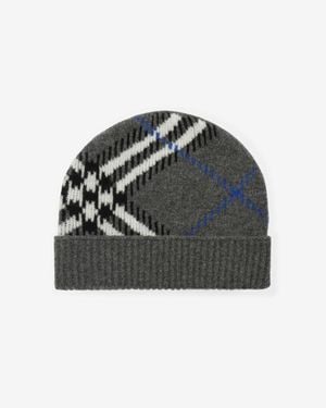 Burberry Check Cashmere Blend Beanie - Black