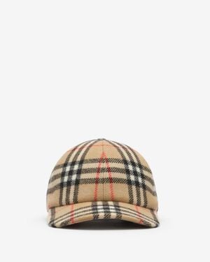 Burberry Check Wool Baseball Cap - Natural