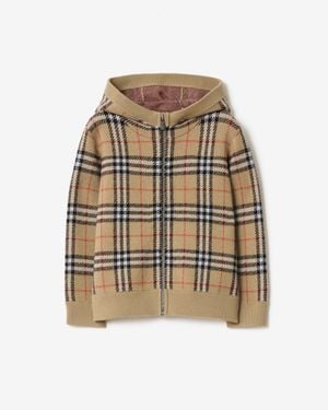 Burberry Childrens Check Wool Zip Hoodie - Natural