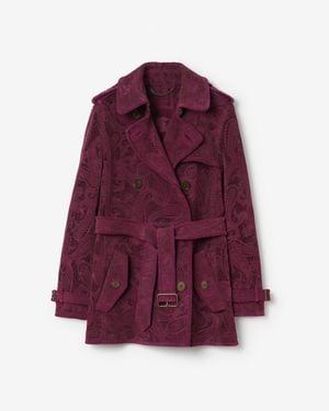 Burberry Short Paisley Suede Foxfield Trench Coat - Lila
