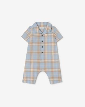 Burberry Childrens Check Cotton Playsuit - Blue