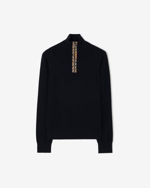 Burberry Check Trim Wool Half-Zip Sweater - Black