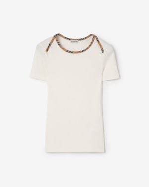 Burberry Check Trim Stretch Cotton T-Shirt - Natural