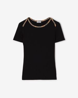 Burberry Check Trim Stretch Cotton T-Shirt - Black