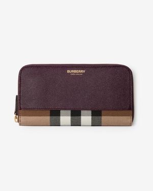 Burberry Large Check And Leather Zip Wallet - Purple