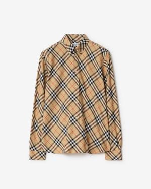 Burberry Relaxed Fit Check Cotton Flannel Shirt - Natural
