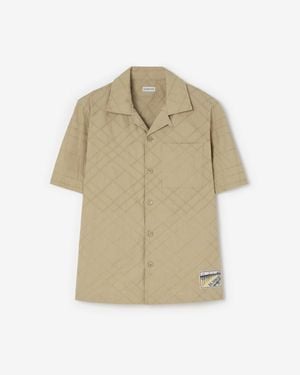 Burberry Relaxed Fit Check Embroidered Cotton Shirt - Natural