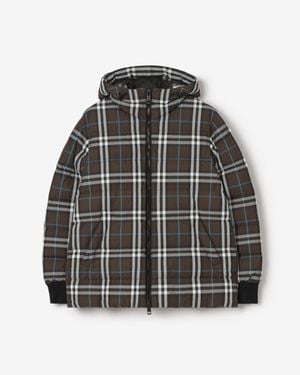 Burberry Check Hooded Puffer Jacket - Gray
