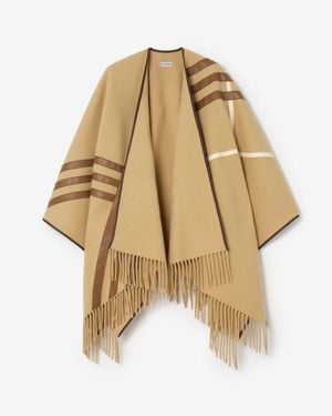 Burberry Leather Trim Cashmere Cape - Natural