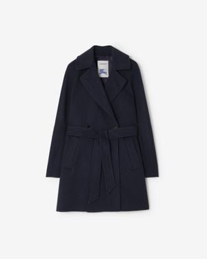 Burberry Short Belted Cashmere Coat - Blue