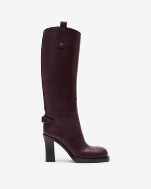 Burberry Leather Cavalier Heel Boots - Red
