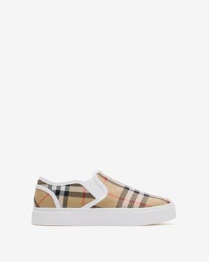 Burberry Childrens Check Cotton Slip-On Sneakers - Multicolor