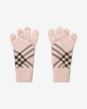 Burberry Check Cashmere Blend Gloves - Pink