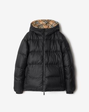 Burberry Reversible Check Hooded Puffer Jacket - Black