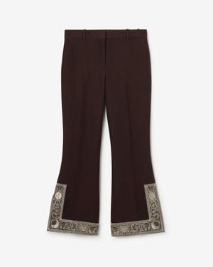 Burberry Cropped Embroidered Wool Silk Flared Pants - Brown