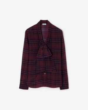 Burberry Check Silk Scarf Blouse - Purple