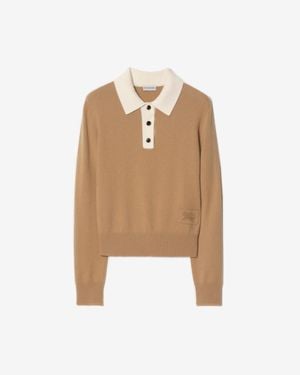 Burberry Long-Sleeve Cashmere Blend Polo Shirt - Natural