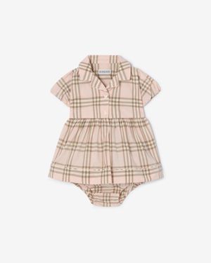 Burberry Childrens Check Cotton Dress With Bloomers - Natural