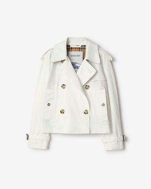 Burberry Cropped Tropical Gabardine Mayfair Trench Jacket - White