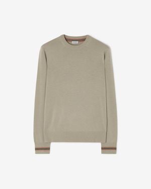 Burberry Icon Stripe Trim Wool Sweater - Natural