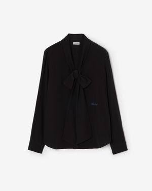 Burberry Silk Crepe De Chine Scarf Blouse - Black