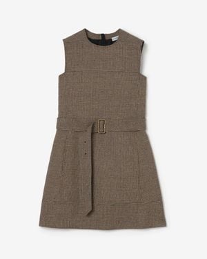Burberry Check Wool Linen Blend Dress - Brown