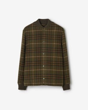 Burberry Check Wool Cashmere Bomber Jacket - Green