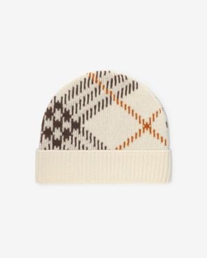 Burberry Check Cashmere Blend Beanie - Natural