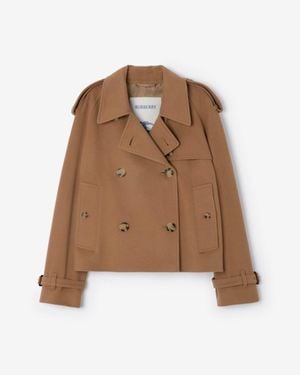 Burberry Cropped Cashmere Mayfair Trench Jacket - Brown