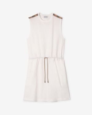 Burberry Check Trim Cotton Jersey Dress - White