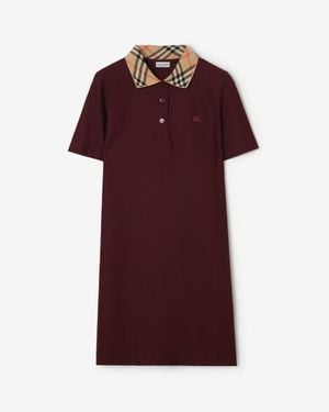 Burberry Check Collar Cotton Polo Shirt Dress - Red