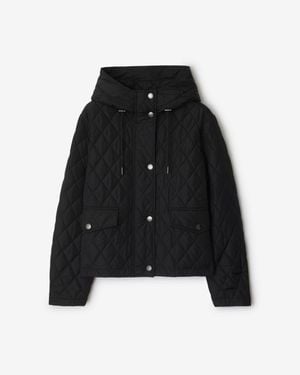 Burberry Cropped Quilted Nylon Hooded Jacket - Black